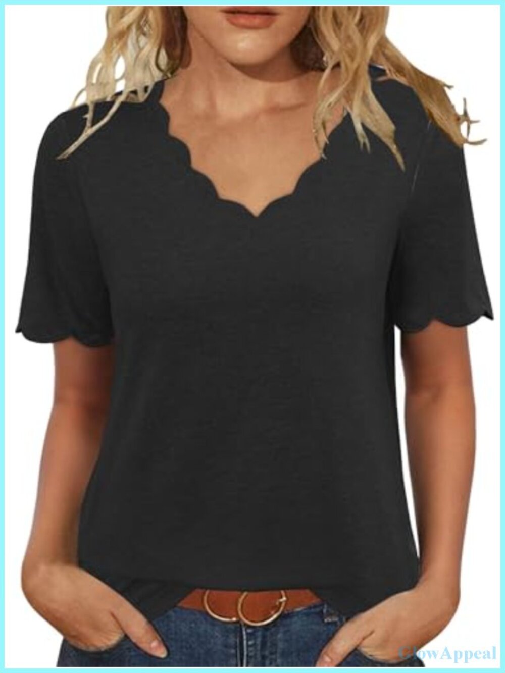 Womens V Neck Short Sleeve Top Casual Loose Fit T-Shirt